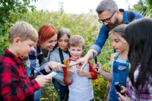elementary students participating in a citizen science project